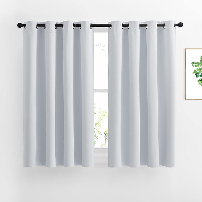 NICETOWN Greyish White Room Darkening Curtains - Window Treatment Thermal Insulated Grommet Panels/Drapes for Bedroom (2 Panels, 52 by 54)