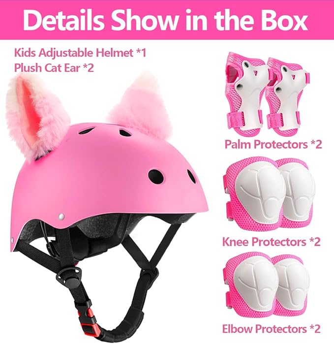 Kids Bike Helmet with Knee Elbow Wrist Pads Guards,Pink,for Ages 2-3-5-8-14,Sports Bicycle,Skate Scooter,Rollerblading with Unicorn Sticker