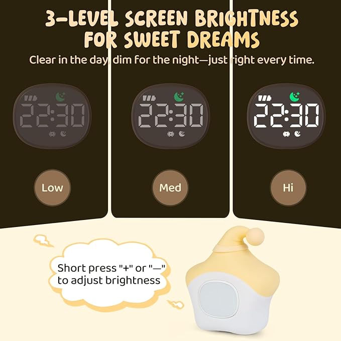 Star Alarm Clock with Night Light for Kids with Sleep Training and Sound Machine, Rechargeable Silicone Lamp OK to Wake Clock，Cute Animal Tabletop Lamp, Perfect Sleep Companion for Boys Girls, Yellow