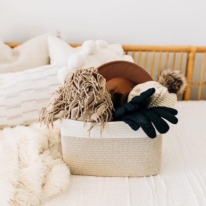 OrganiHaus Toy Storage Bins | Nursery Storage Basket | Towel Baskets for Bathroom | Woven Baskets for Storage | Decorative Baskets for Storage | Cotton Rope Baskets for Storage - Rainbow Basket