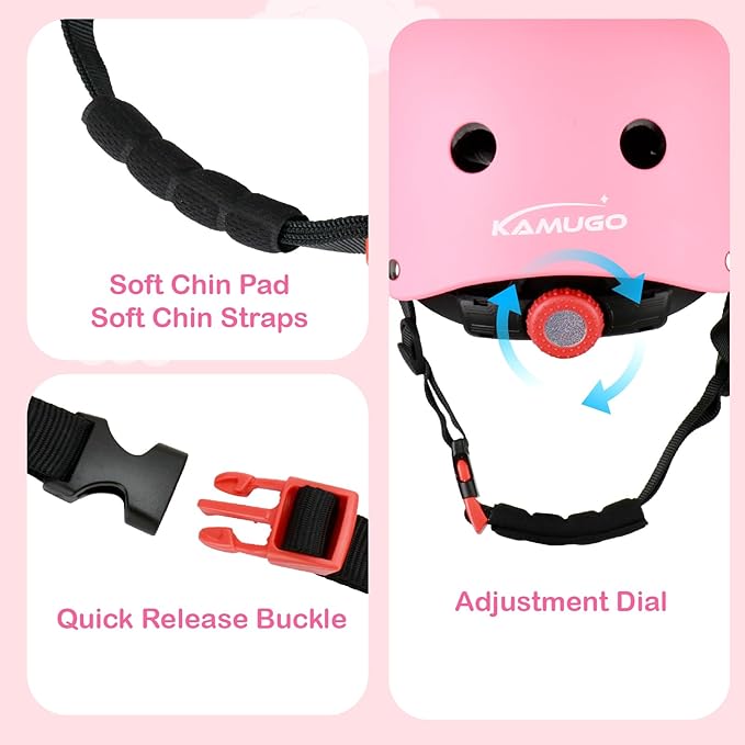 KAMUGO Kids Bike Helmet, Toddler Helmet for Ages 2-8 Boys Girls with Sports Protective Gear Set Knee Elbow Wrist Pads for Skateboard Cycling Scooter Rollerblading