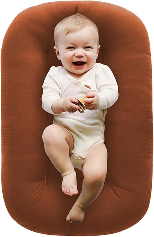 Baby Lounger, Baby Lounger for Newborn 0-12 Months, Portable Infant Lounger Soft Cotton Breathable for Home & Travel (Brown)