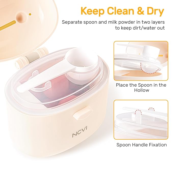 NCVI Formula Dispenser On the Go, Portable Baby Travel Milk Powder Formula Container Holder to Go with Scoop Suitable for Diaper Bag Backpack, Ready to Brew Milk Newborn Infant (White Sheep)