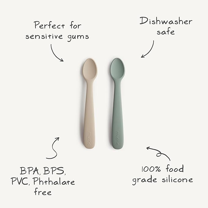 mushie Silicone Baby Feeding Spoons | 2 Pack (Dried Thyme/Natural)