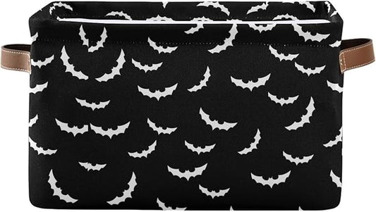 Storage Basket Bin Bats Halloween Goth Organizer Basket Collapsible Shelf Basket Cube with handle for Nursery Bedroom Bathroom