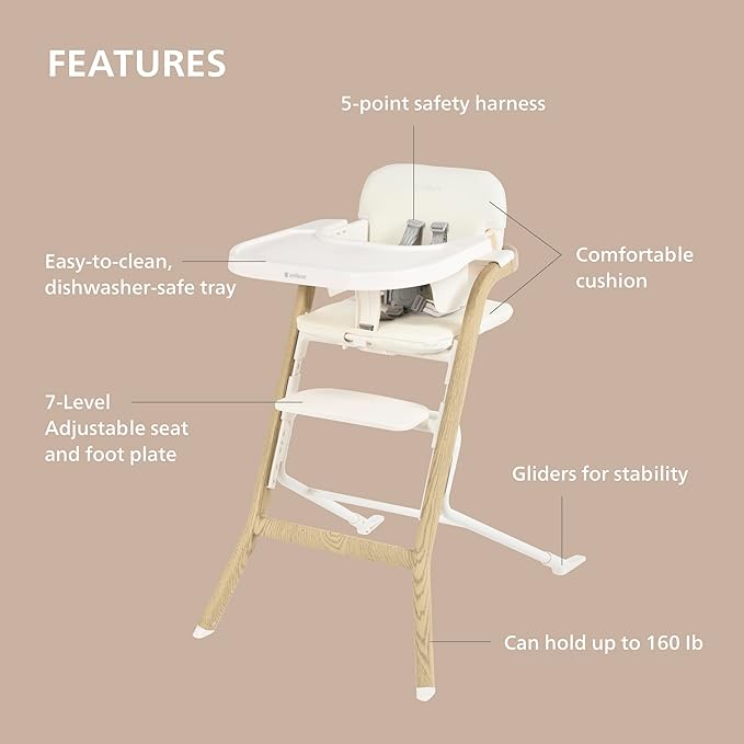 Unilove Grow with Me 2-in-1 Baby High Chair – Adjustable Toddler Chair with Baby Set, Removable Harness, One-Hand Seat & Footrest Adjustment, for Ages 6-60 Months - Truffle Black