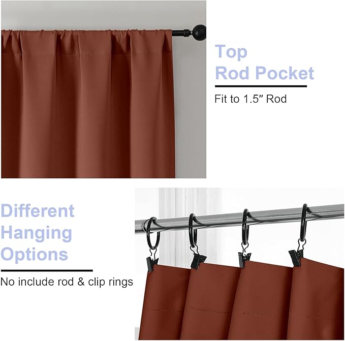 Simplebrand Ava Terracotta Short Blackout Curtains for Bedroom 45 Inches Long 2 Panels Set, Solid Thermal Insulated, Energy Saving Window Treatment Curtains Blackout Drapes, W40 x L45 Inch, Terracotta