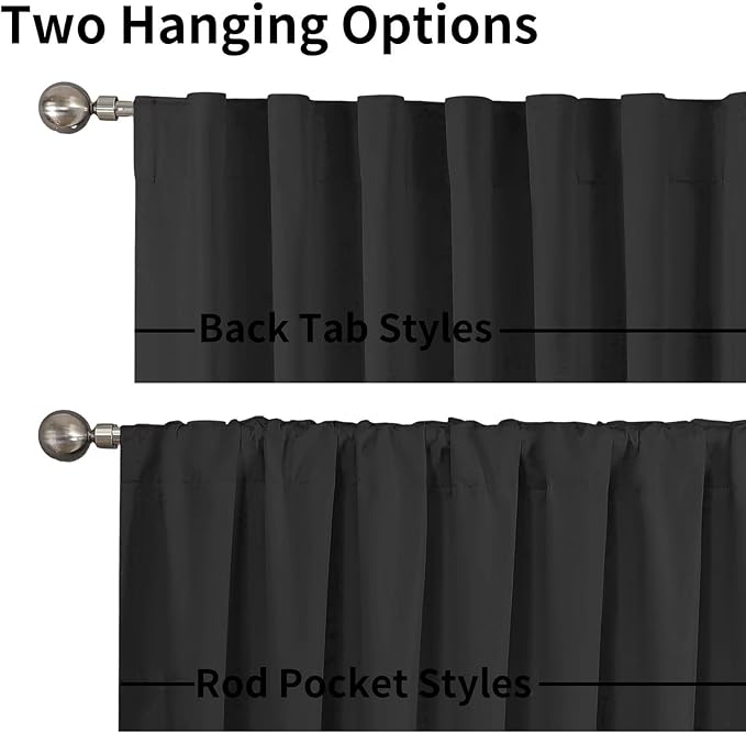 Joydeco 100% Blackout Curtains 108 inches Long for Bedroom Living Room - 2 Panels Set Burg Room Darkening Black Out Curtains for Bedroom Windows, Back tab Rod Pocket(52x108 inch,Black)