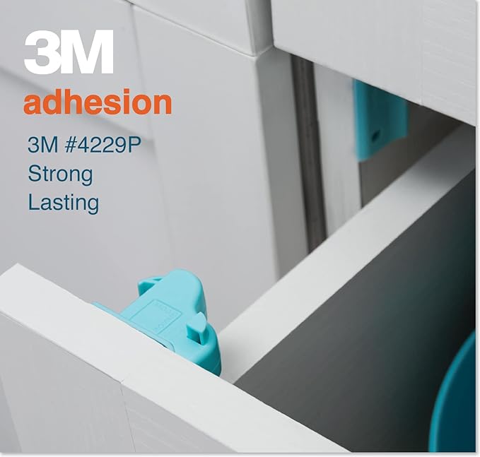 Roving Cove Ergonomic Magnetic Cabinet Baby Locks 12-pk, Child Proof Drawer Cupboard Latches, Adhesive, Easy Install with Starter Tape System