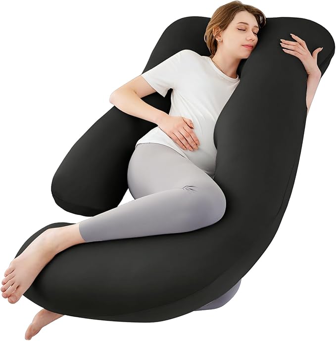 Sasttie Pregnancy Pillows for Sleeping, Jumbo U Shaped Cooling Full Body Pillow with Removable Cover, Pregnant Women Must Haves, Maternity Essential, Black