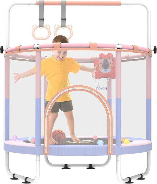 60'' Toddler Trampoline with Safety Enclosure Net, Trampoline for Kids Certified by ASTM USA 2-8 Year Old for Indoor, Lawn Garden