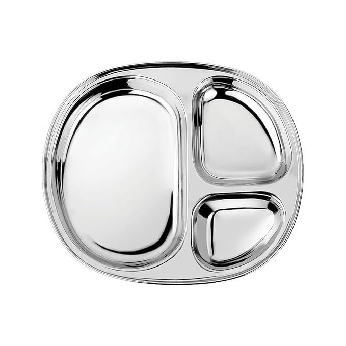 Ahimsa Stainless Steel Kids Plates - Divided Toddler Plates, Pediatrician Designed, Non Toxic Toddler Plate, Camping Plate, BPA Free & Dishwasher Safe (Single)
