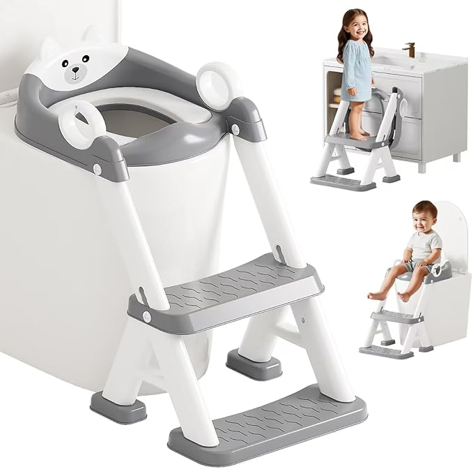 Potty Training Seat,Non Slip Foldable Toilet Training Seat with Soft Cushion, Comfortable HandlesUpgrade Toddler Toilet Seat for Kids Boys Girls,Potty Training Toilet Seat with Step Stool Ladder,
