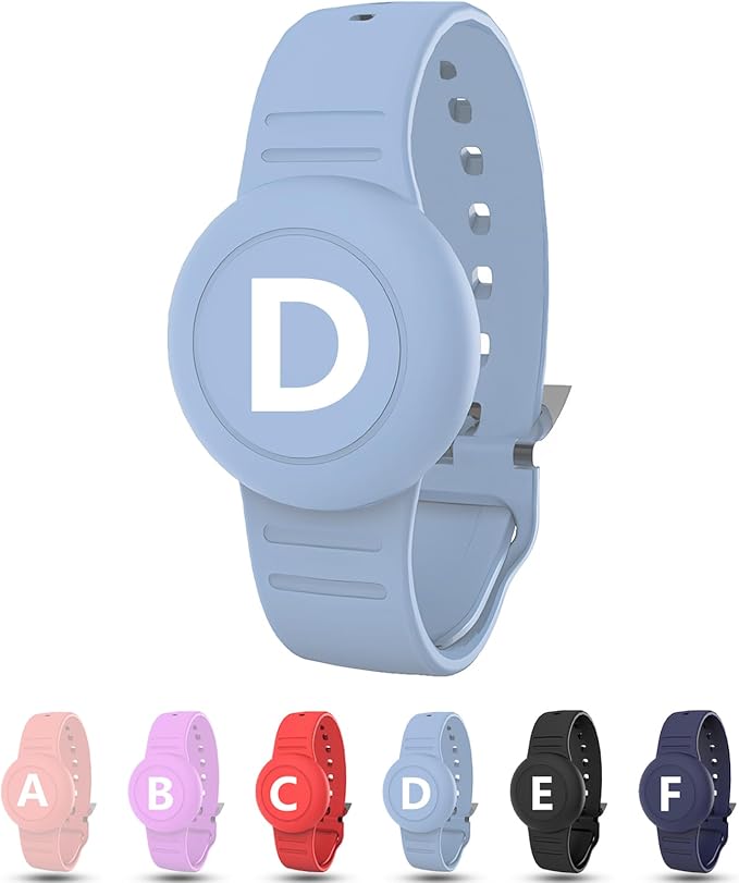 Waterproof Bracelet for AirTag Kids, Personalized Initial Letter Hidden Holder Compatible with Air Tag, Silicone Case for Airtag Adjustable Anti-Lost GPS Tracker for Toddler Child Elder, D