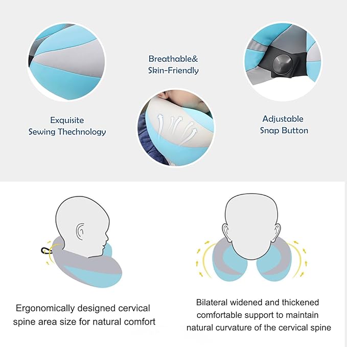 MOOB Kids Pillow Neck Pillow for Car & Airplane, Traveling Gifts for Toddler & Children U-Shape Car Seat Head Travel Neck Pillow Blue Purple