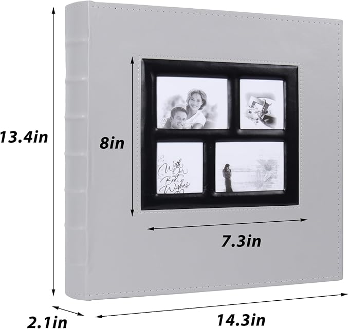 RECUTMS Photo Album for 4x6 600 Photos, Leather Cover Extra Large Capacity Photo Book for Family Wedding Anniversary Baby (Gray)