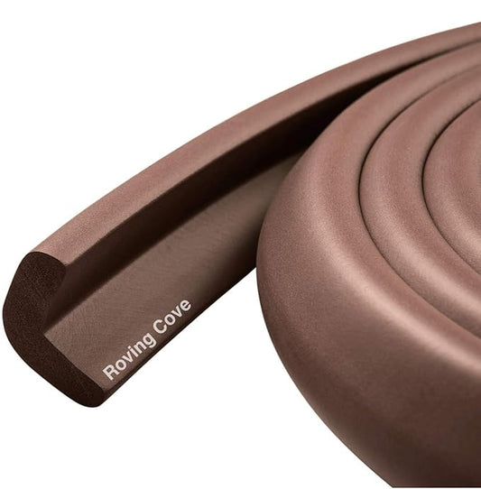 Roving Cove HeftyFit Edge Protector for Baby Proofing (6ft Large Edge Only), Heavy-Duty Soft Rubber Foam Furniture Edge Bumper Guards, Desk Edge Cushion, Wall Corner Covers, 3M Adhesive, Coffee Brown