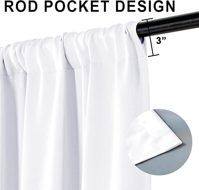 XWZO 100% Blackout Curtains 54 Inches Length with Tiebacks- Rod Pocket Full Shade Window Drapes Thermal Insulated Double Layer with Black Liner for Bedroom/Living Room, White, W42 x L54, Set of 2