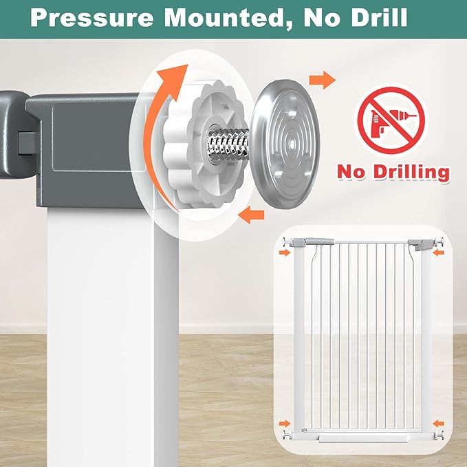 40.5" Extra Tall Baby Gate No Drill, 49.2"-54.7" Extra Wide Dog Gate Indoor, Pressure Mounted Safety Child Gate, Auto Close Pet Gate for Stairs Doorways Walk Through, White