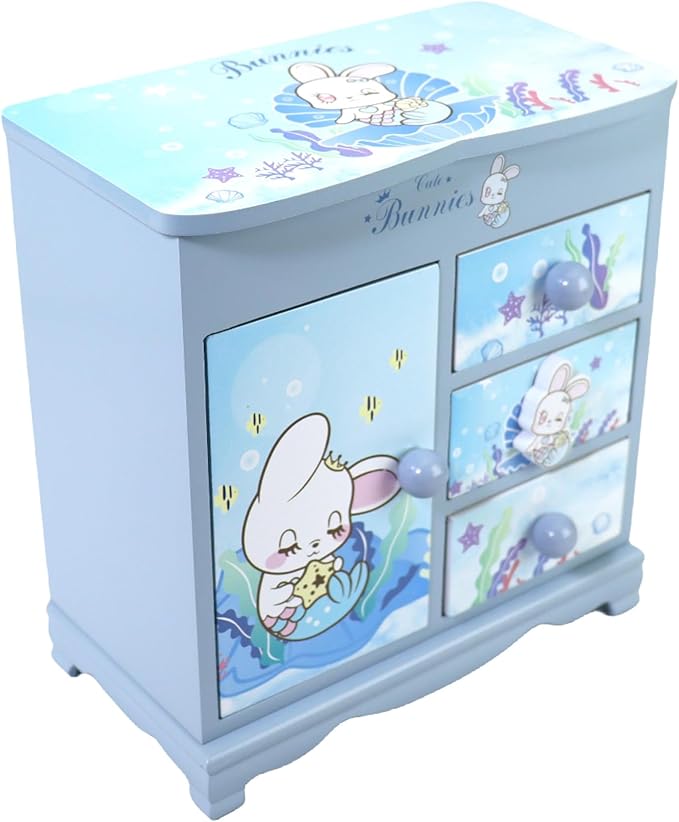 Children jewelry box for girls blue Cute bunny girls jewelry box Little girl birthday christmas Gift kids jewelry box