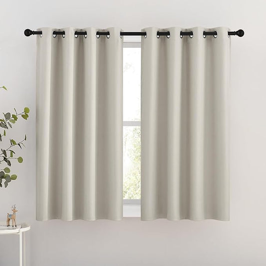 NICETOWN Blackout Natural Curtains for Bedroom - Window Treatment Thermal Insulated Grommet Solid Drapes Energy Saving Sound Reducing Room Darkening for Basement, 1 Pair, W46 x L54