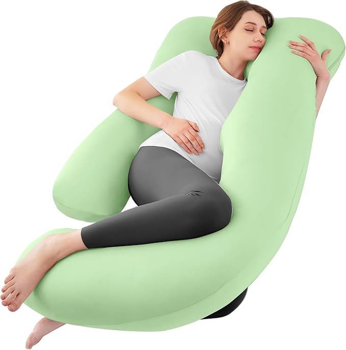 Sasttie Pregnancy Pillows for Sleeping, Jumbo U Shaped Cooling Full Body Pillow with Removable Cover, Pregnant Women Must Haves, Maternity Essential, Light Green