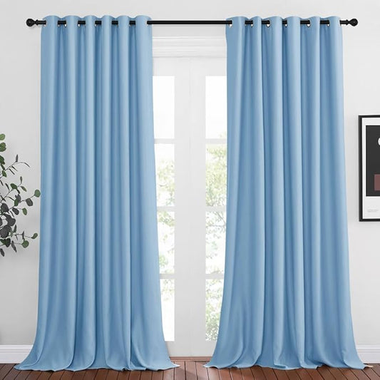 NICETOWN Blue Curtain Panels - Home Decoration Thermal Insulated Solid Grommet Blackout Curtains/Drapes for Hall/Sliding Door (80" Wide by 108" Long, Blue, Set of 2)