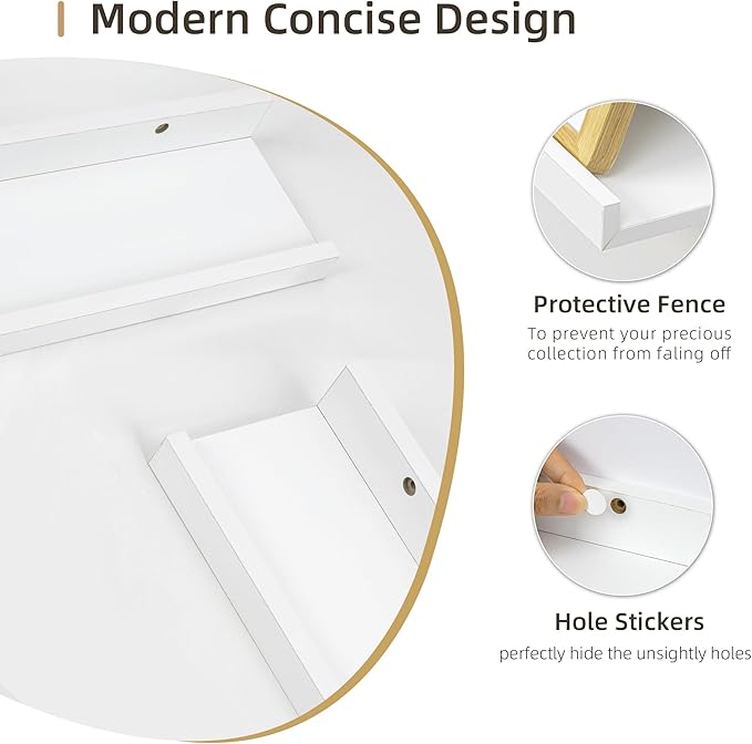 Picture Ledge Shelf, Wood Long Floating Shelves for Wall, Set of 2, 48 inch Picture Ledge Shelves, Photo Ledge Nursery Book Shelves Wall Mounted for Living Room Kids' Room Bedroom, Color White