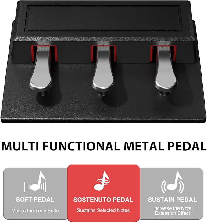 88 Key Digital Piano Keyboard for Beginners - Full Size Semi Weighted Wooden Electric Piano Set with Stand, Triple Pedal, Headphone,Carry Bag - Supports USB-MIDI Connecting (Wood Grain Black)