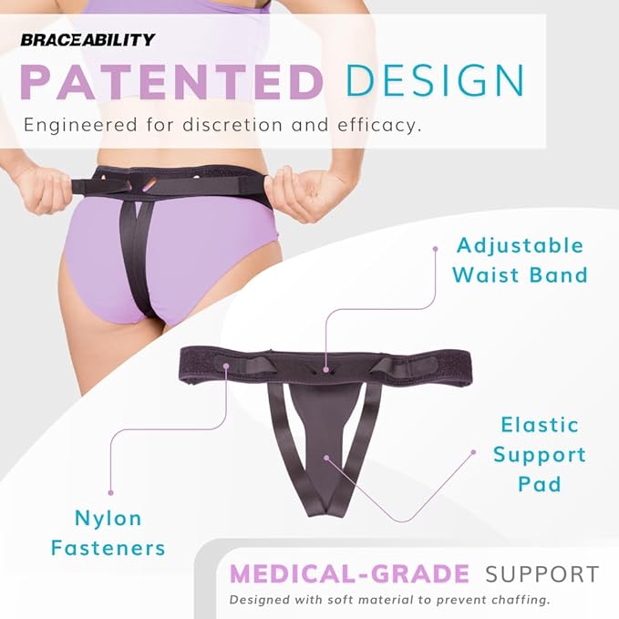 BraceAbility Pelvic Pro Support Belt - Patented, Original Prolapsed Uterus Brace for Women Treating Dropped Bladder, Uterine Prolapse, Vulvar Varicosities, Postpartum, Symphysis Pubis Dysfunction (L)