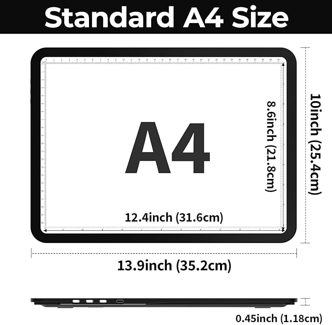 Zocelight Rechargeable A4 Light Pad with Built-in Stand & Bag,Super Bright Magnetic Light Box For Tracing,Wireless Diamond Art Light Board with Side Buttons, Light Table for Diamond Painting,Sketching
