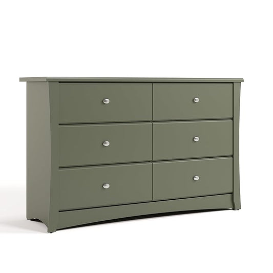 Storkcraft Crescent 6 Drawer Double Dresser (Olive) – GREENGUARD Gold Certified, Nursery Dresser for Kids Bedroom