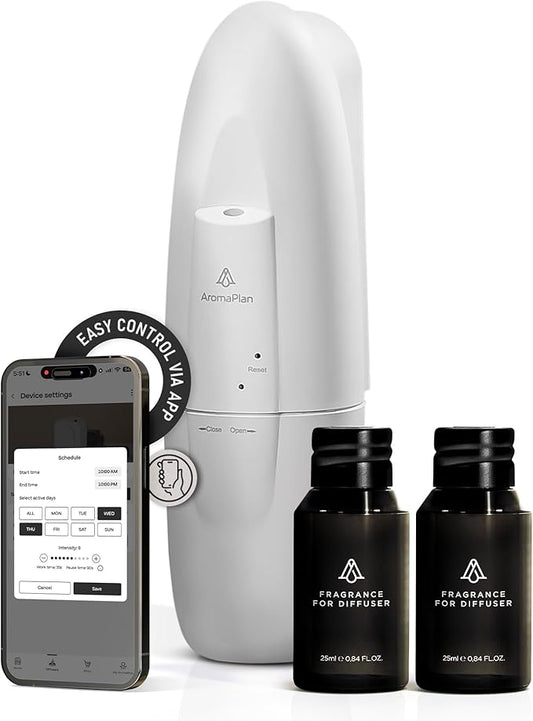 AromaPlan Authentic 2025 Upgraded Plug in Waterless Diffuser (2 Fragrances Included) -Cold Air & Nanotechnology Diffusers for Home & Office- Silent Wall Diffuser Plug in (1 Device +2 Scents)