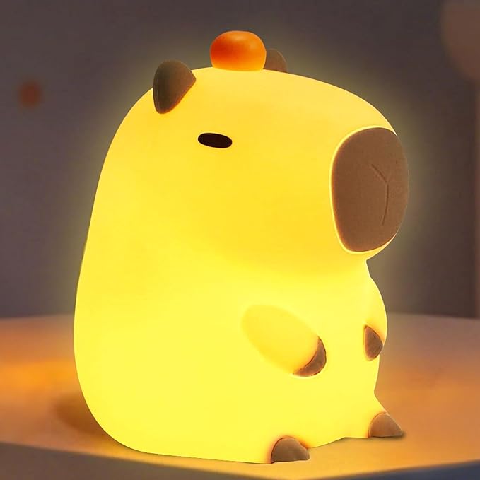 Capybara Night Light,Cute Tangerine LED Squishy Novelty Animal Night Lamp,Dimmable Soft Silicone Nursery Nightlight for Kids, Rechargeable Bedroom Touch Lamp, Dorm Decor, Baby Boys Girls Gift