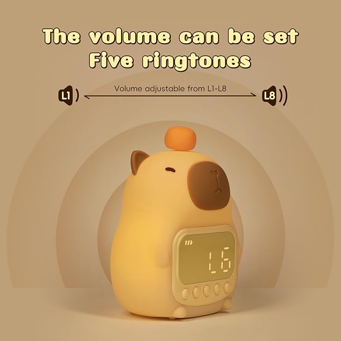 Capybara Alarm Clock with Night Light for Kids, Cute Alarm Clocks for Bedrooms Ok to Wake Clocks, Silicone Animal Tabletop Lamp for Teen Girls Boys
