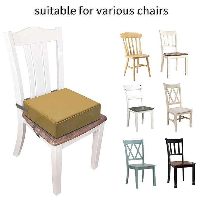 Toddler Booster Seat for Dining Table, PU Washable Double Safe Straps Non-Slip Bottom Booster Seat Dining Toddler, Portable Travel Increasing Cushion (Khaki)