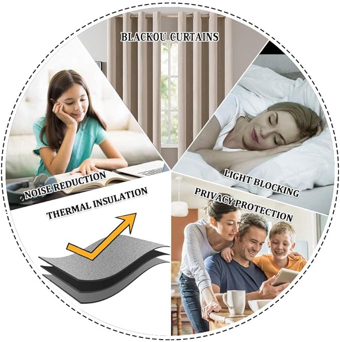 MIULEE Linen Textured Curtains for Bedroom Solid 100% Blackout Thermal Insulated Natural Beige Grommet Room Darkening Curtains & Drapes Luxury Decor for Living Room Nursery 52 x 63 Inch (2 Panels)