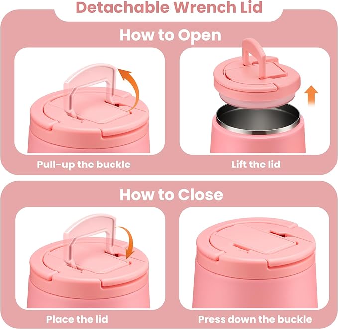 Soup Thermo for Hot Food Kids 14oz Lunch Containers with Buckle Lid Wide Mouth Hot Food Jar Vacuum Insulated Stainless Steel Bento Box Leakproof with Spoon (Dark Pink)