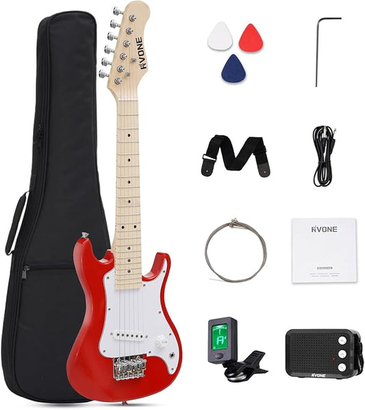 Kids Electric Guitar Beginner Kit 30 Inch, Mini ST Style Electric Guitar for Boys Girls with Amp 5W, Gig Bag, Tuner, Strap, Cable, Picks, Extra Strings, RST-70 Red