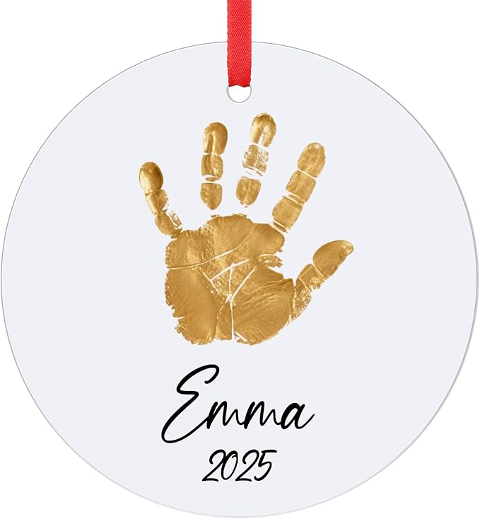 Baby Hand and Footprint Ornament - Baby's Frist Christmas Ornaments with Custom Photo, Name, Date - Personalized Baby Gifts, Newborn Keepsake, New Mom Gifts
