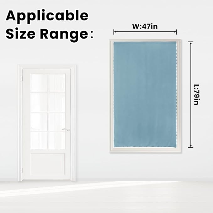 Self Adhesive Curtains, Black Out Shade for Window, Blackout Fabric Temporary Window Coverings Easy to Hang Curtains No Rod Needed, Use for Bedroom, Room, Kitchen, 47" W X 79" L, Lake Blue, 1 Panel
