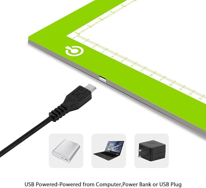 LitEnergy Portable A4 LED Copy Board Light Tracing Box, Green Ultra-Thin Adjustable USB Power Artcraft LED Trace Light Pad for Tattoo Drawing, Streaming, Sketching, Animation, Stenciling