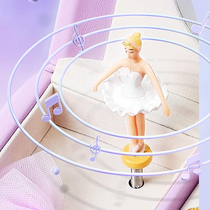 Vlando Musical Jewelry Box with Spinning Ballerina, Lockable Girls’ Jewelry Organizer for Necklaces Rings and Hair Accessories, Gift for Girls and Kids, Purple
