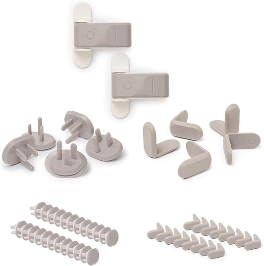 Ubbi Safety Bundle, Safeguarding and Baby Proofing Set, Includes 36 Outlet Covers, 16 Table Corner Protectors and 2 Pinch Guards, Child Safety Kit, Taupe