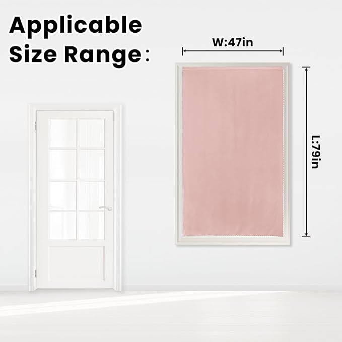 Self Adhesive Blackout Curtains- Stick on Curtains Shades Window Blinds Curtains No Rod Needed Easy to Hang Curtain, Use for Bedroom, Living Room,Roman Shades, 47" W X 79" L, Pink, 1 Panel