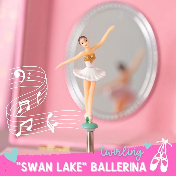 Musical Ballerina Jewelry Box for Girls - Kids Dancing Ballerina Music Box with Mirror, Ballet Gifts for Little Girls, Jewelry Boxes, Childrens Birthday Gift, Ages 3-10