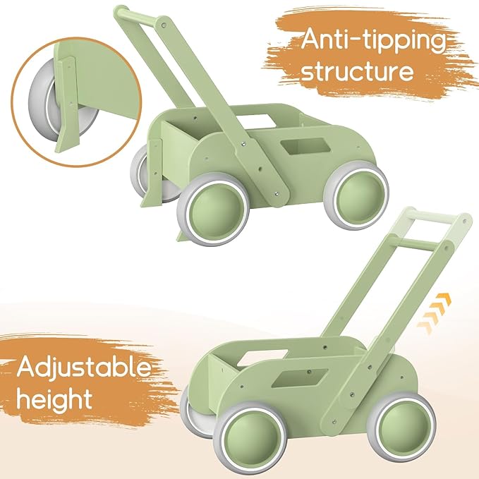 2025 HOMEKOL Wooden Baby Walker,Baby Push Walker, Adjustable Speed Baby Walker for Boys and Girls, Baby Activity Center, Gift for Birthday, Christmas and New Year Nature Green