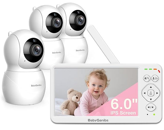 6" Big Screen No WiFi Baby Monitor with 3 Cameras, 1000ft Long Range, 2-Way Talk, 8 Lullabies, ECO Mode, Infrared Night Vision, 150 Languages, Perfect Baby Shower,Baby Register Gift