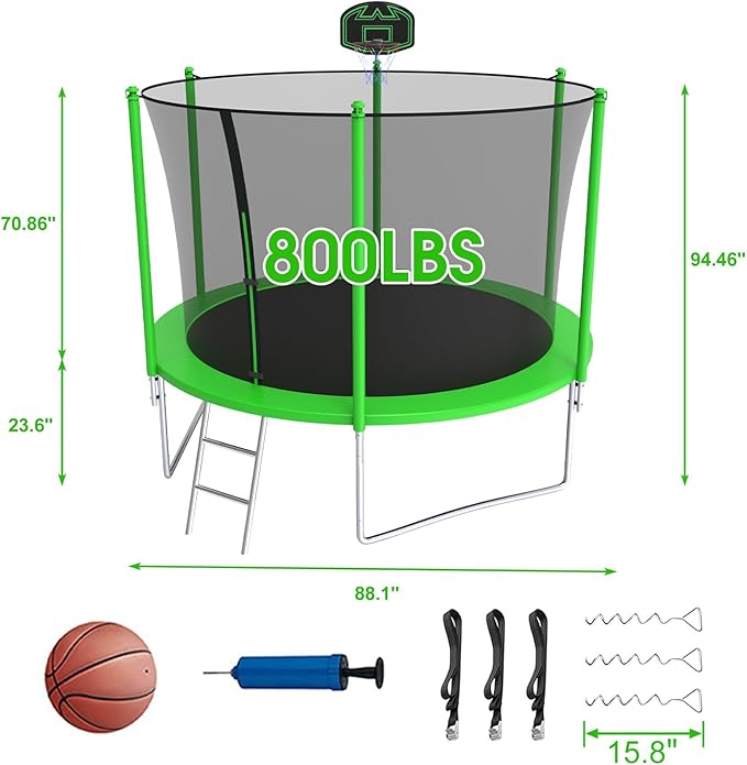 SKYUP Tranpoline 1500LBS 16 15 14 12 10 8 FT Tranpoline for 7-10 Kids and Adults, Windproof Outdoor Tranpoline with Enclosure Net, Basketball Hoop, Easy to Install & Last Long - ASTM Approved