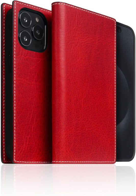 D7 Italian Wax Leather Wallet Case for iPhone 15 Pro - [2-in-1] Handcrafted Detachable Diary Style with Magnetic MagSafe Back Cover, Gift Box Included (Red)